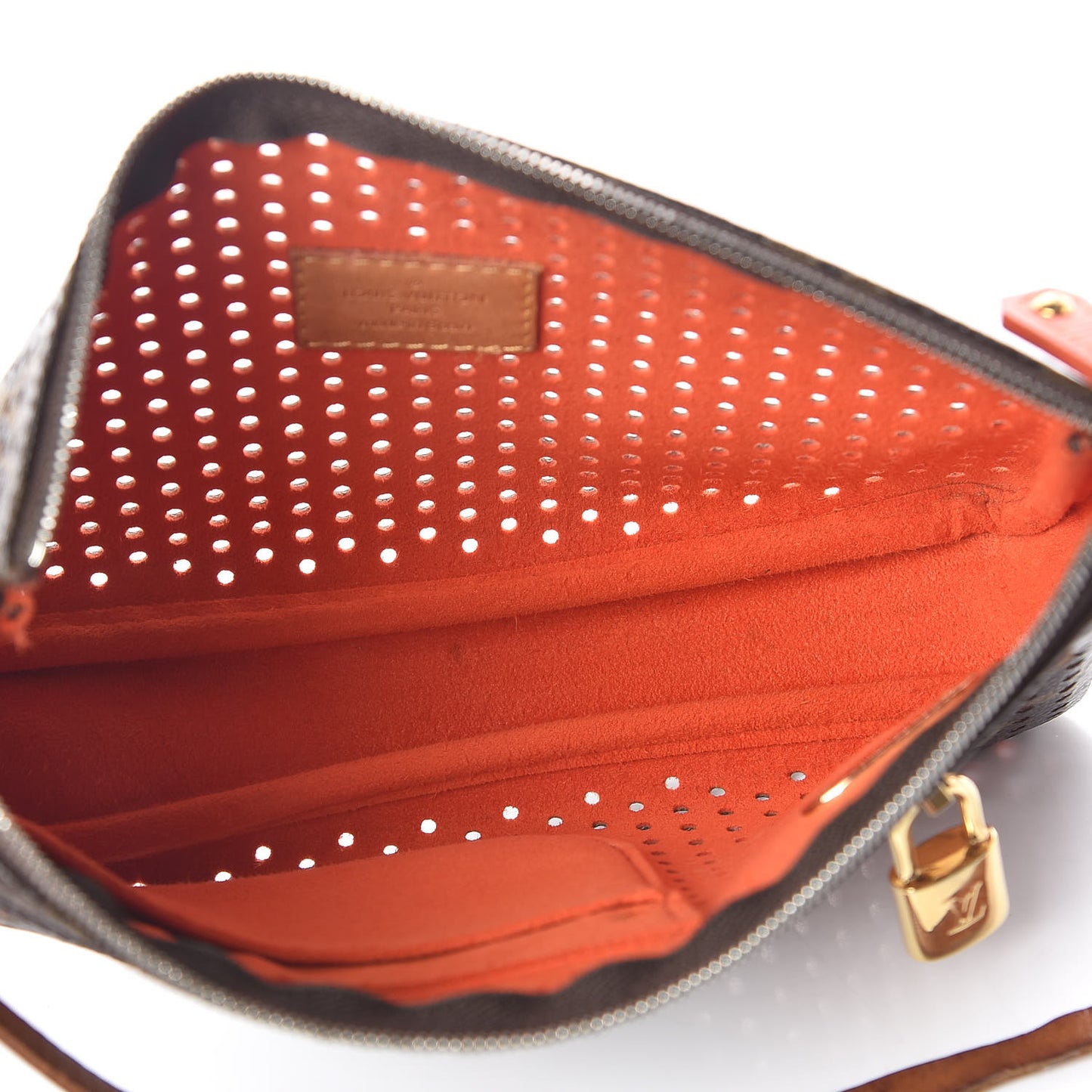 Monogram Perforated Pochette Accessories Bag Orange