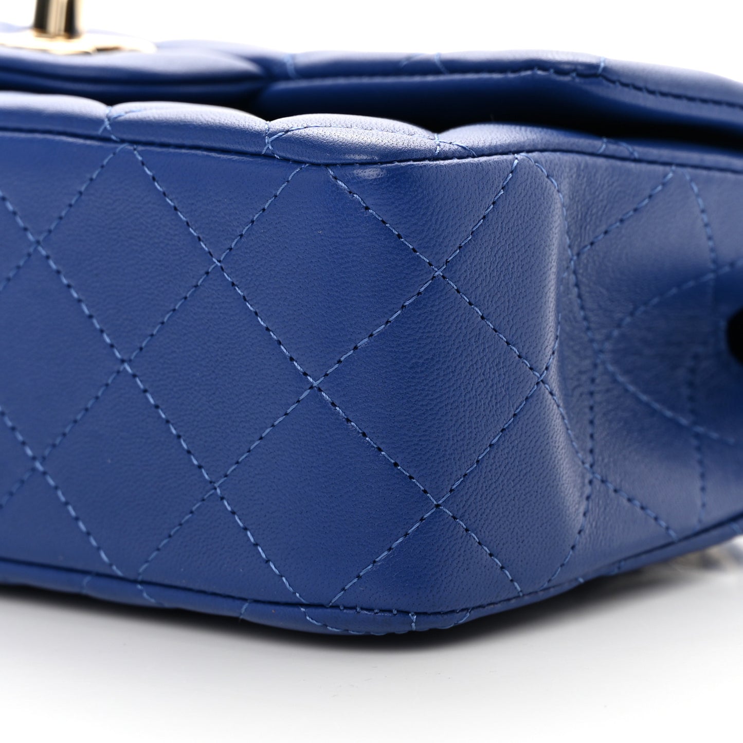 Lambskin Quilted Mini Top Handle Rectangular Flap Blue