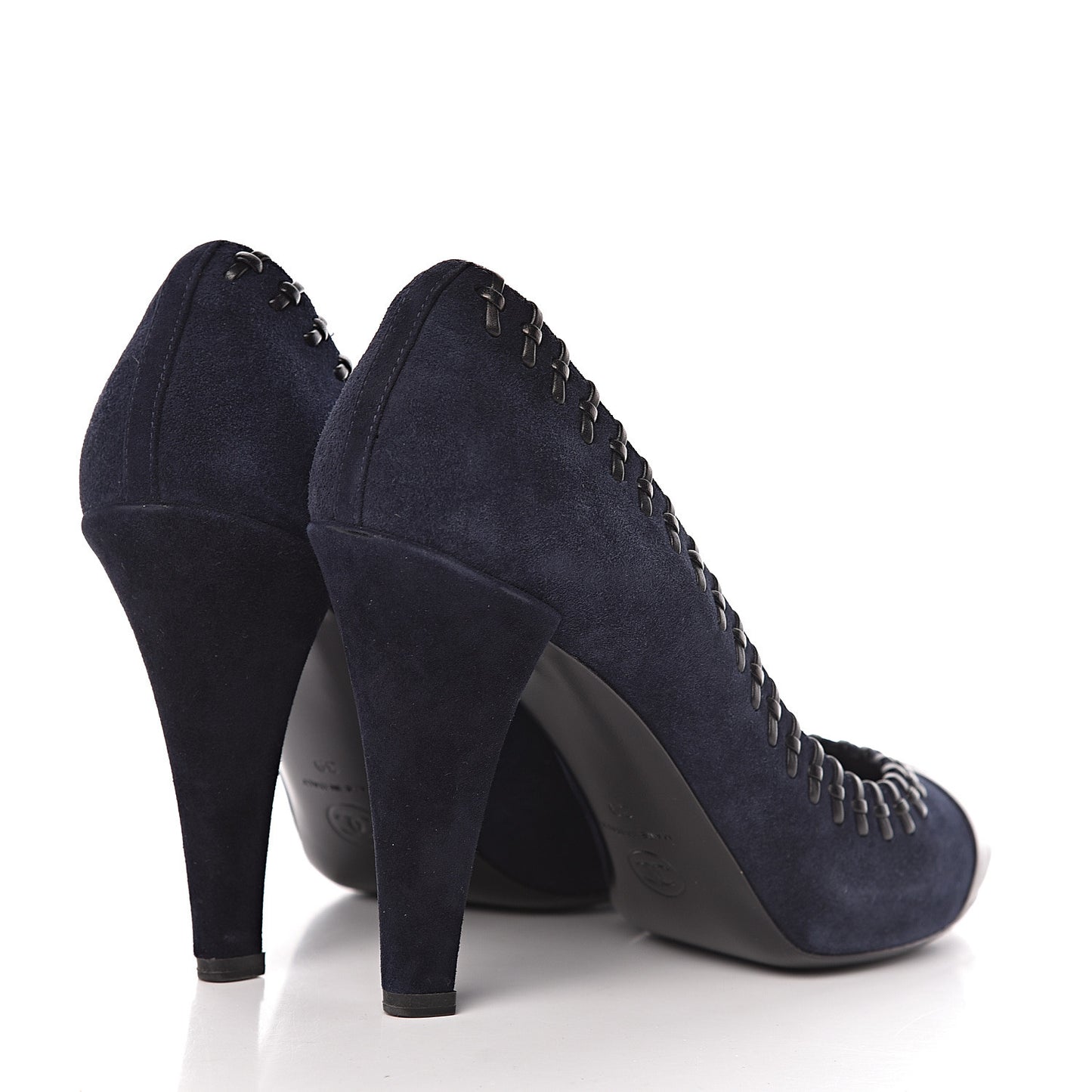 Suede Lambskin Cap Toe Pumps 39 Navy Black