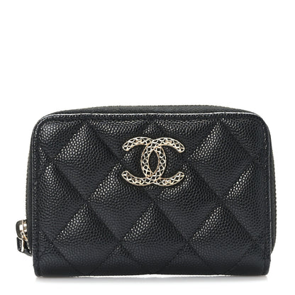 Chanel Caviar Quilted Perforated CC Zip Coin Purse Black 1 of 8