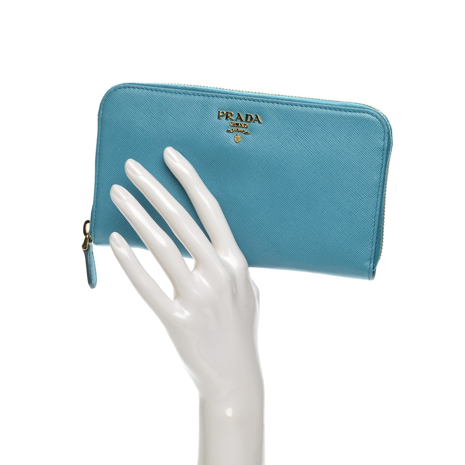 Prada Saffiano Metal Zip Around Wallet Voyage 2 of 9