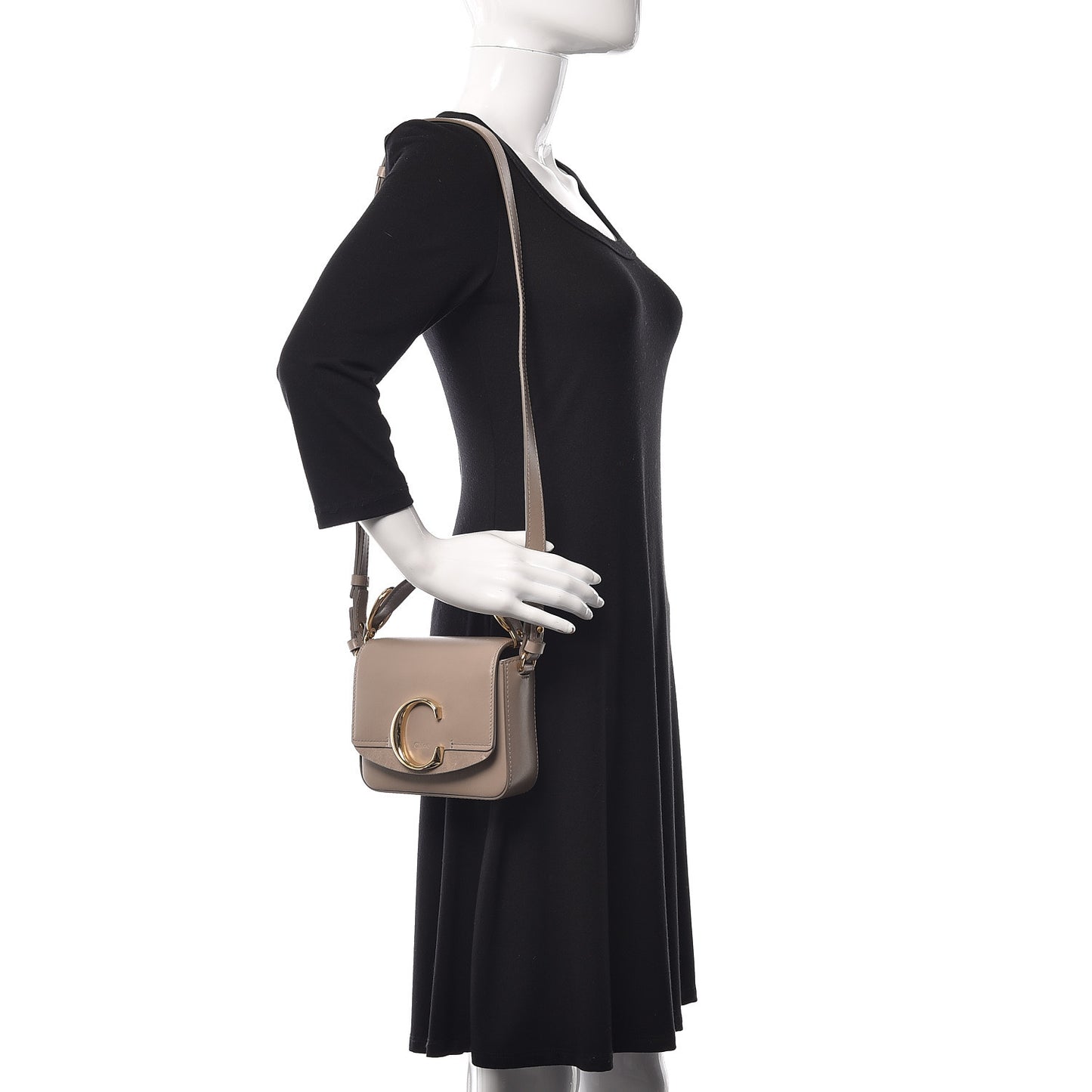 Shiny Calfskin Suede Mini C Bag Motty Grey