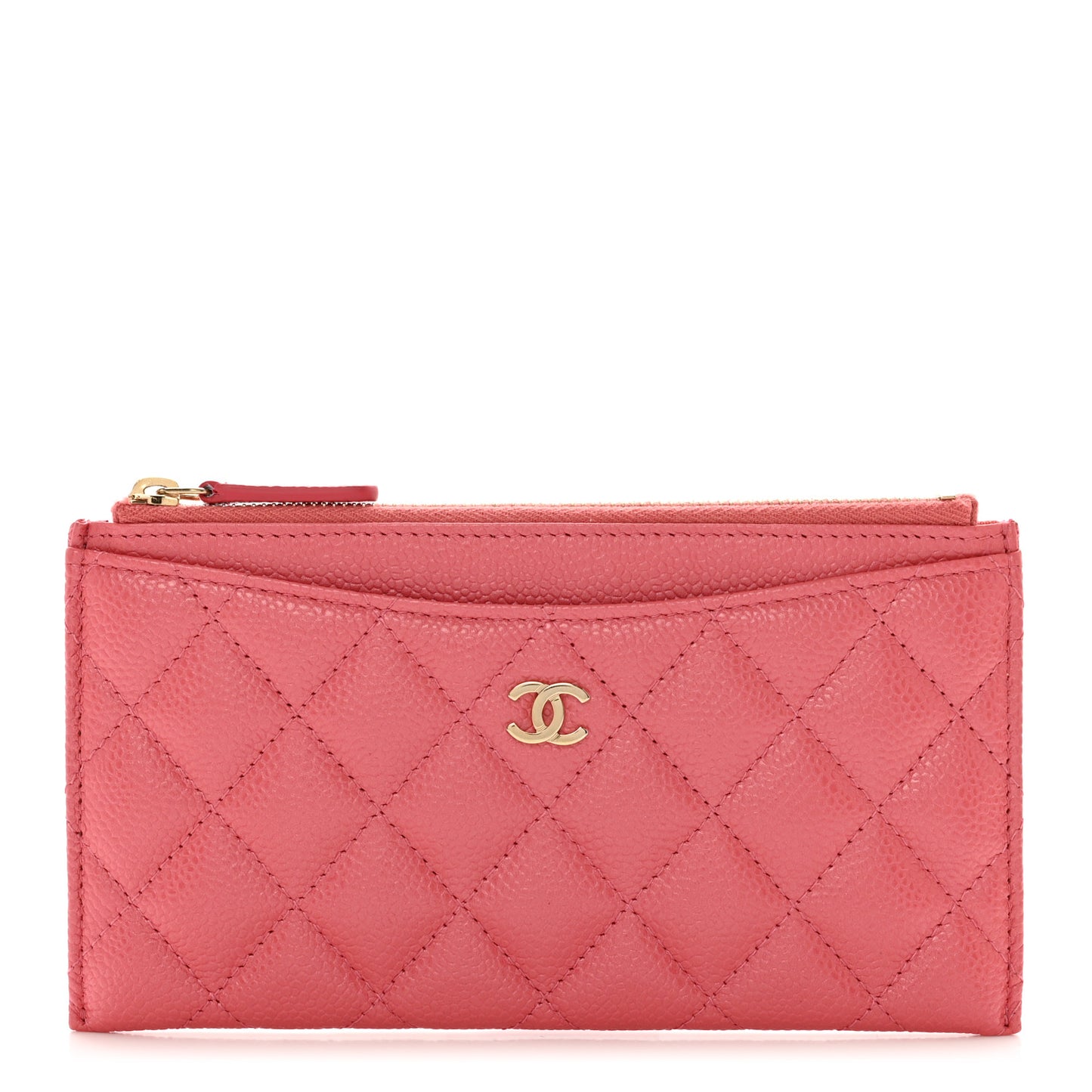 Iridescent Caviar Quilted Classic Zip Pouch Rose Pink