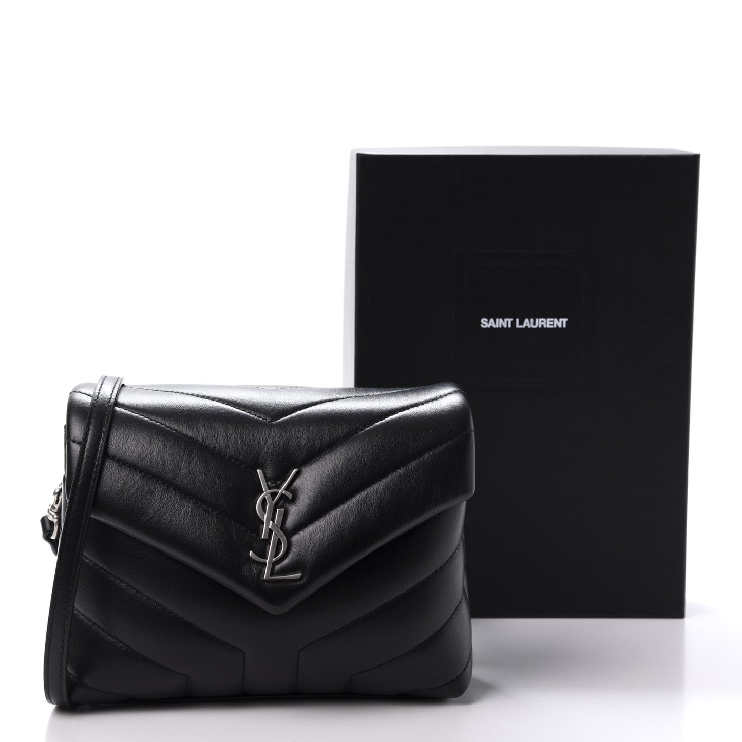 Calfskin Y Quilted Monogram Toy Loulou Crossbody Bag Black