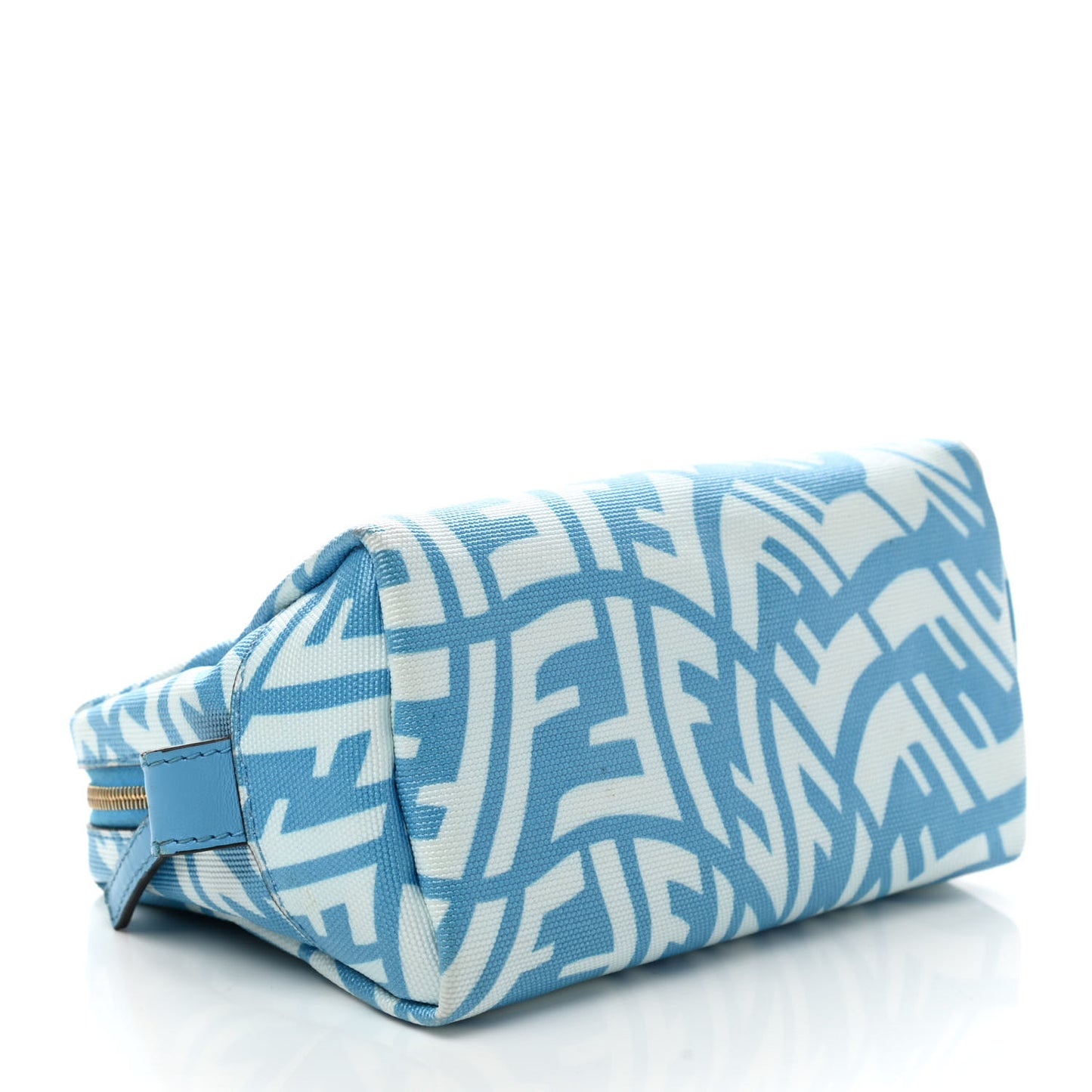 X SARAH COLEMAN Glazed Canvas Vitello King FF Vertigo Small Trapezoid Beauty Pouch Cyber Blue White