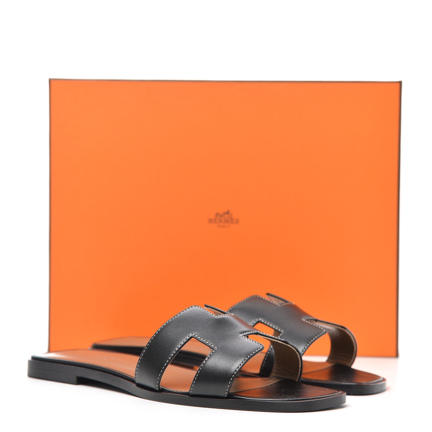 Hermes Box Calfskin Oran Sandals 39 Black 11 of 11