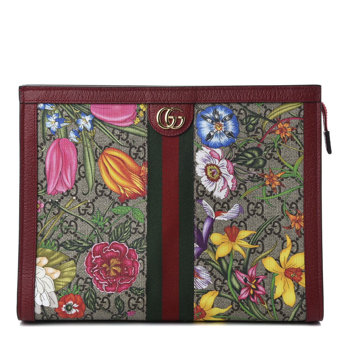 GG Supreme Monogram Flora Web Ophidia Pouch Red