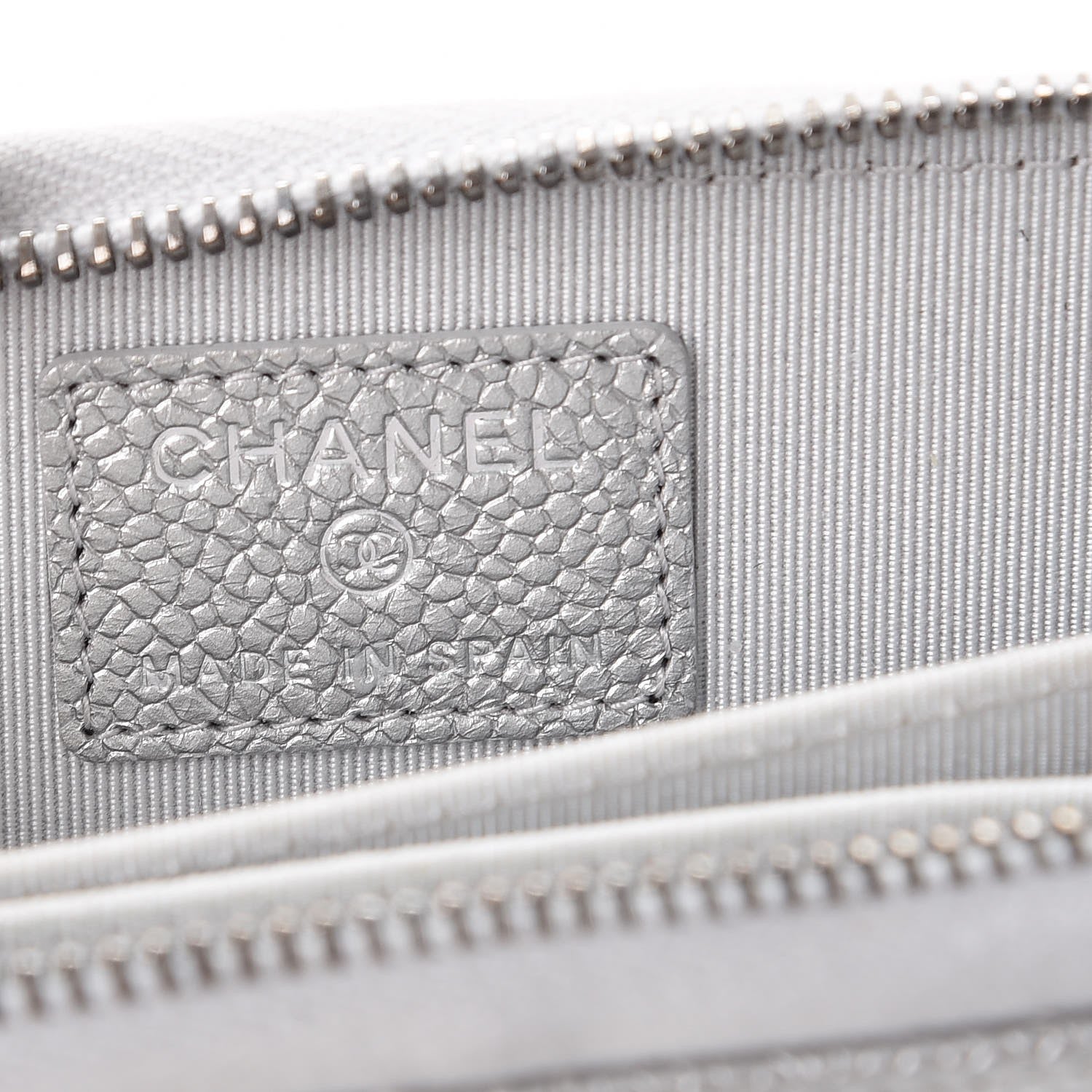 Chanel Metallic Caviar Quilted Zip Coin Purse Silver 6 of 11