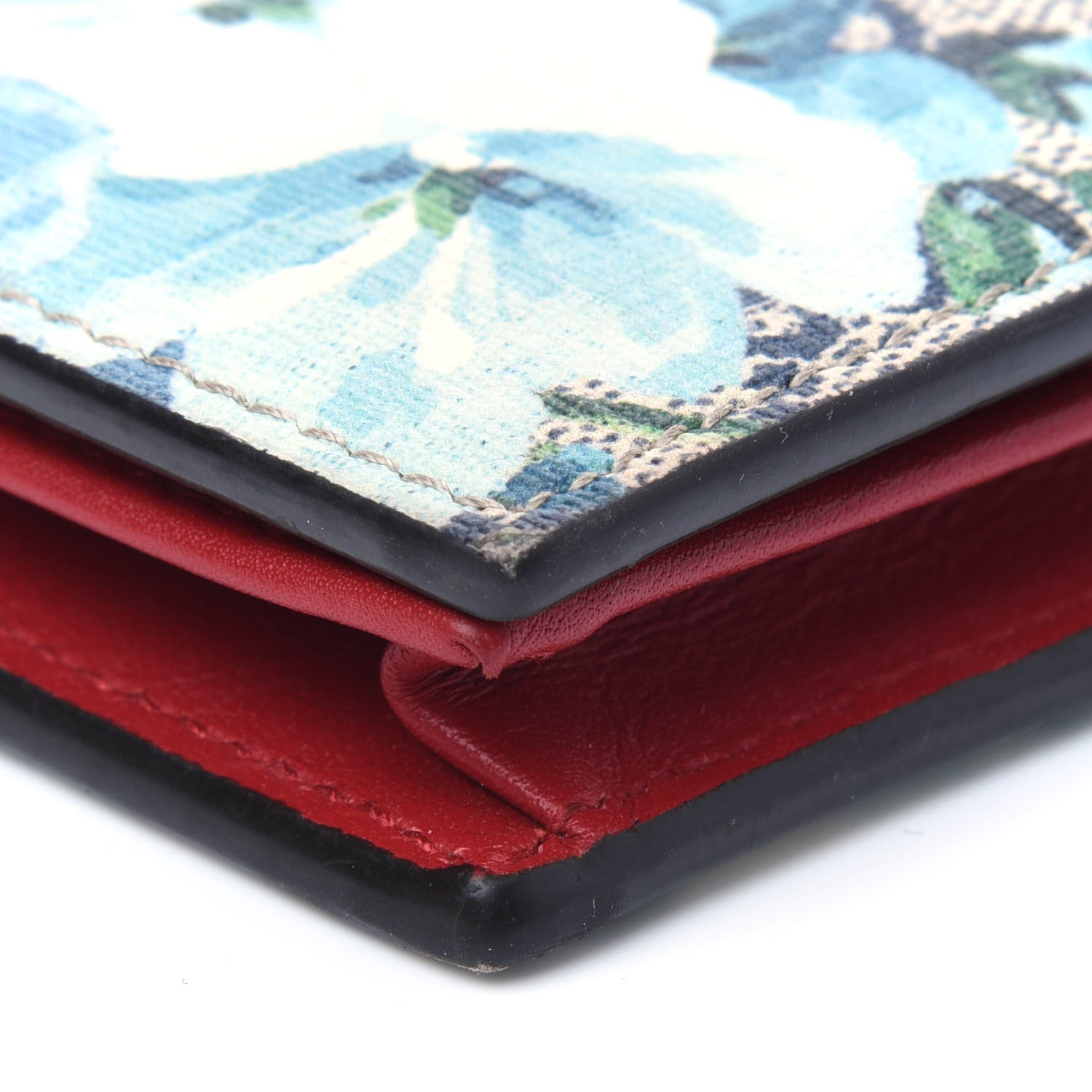 Gucci GG Supreme Monogram Blooms Card Case Beige Blue Navy Hibiscus Red 11 of 14