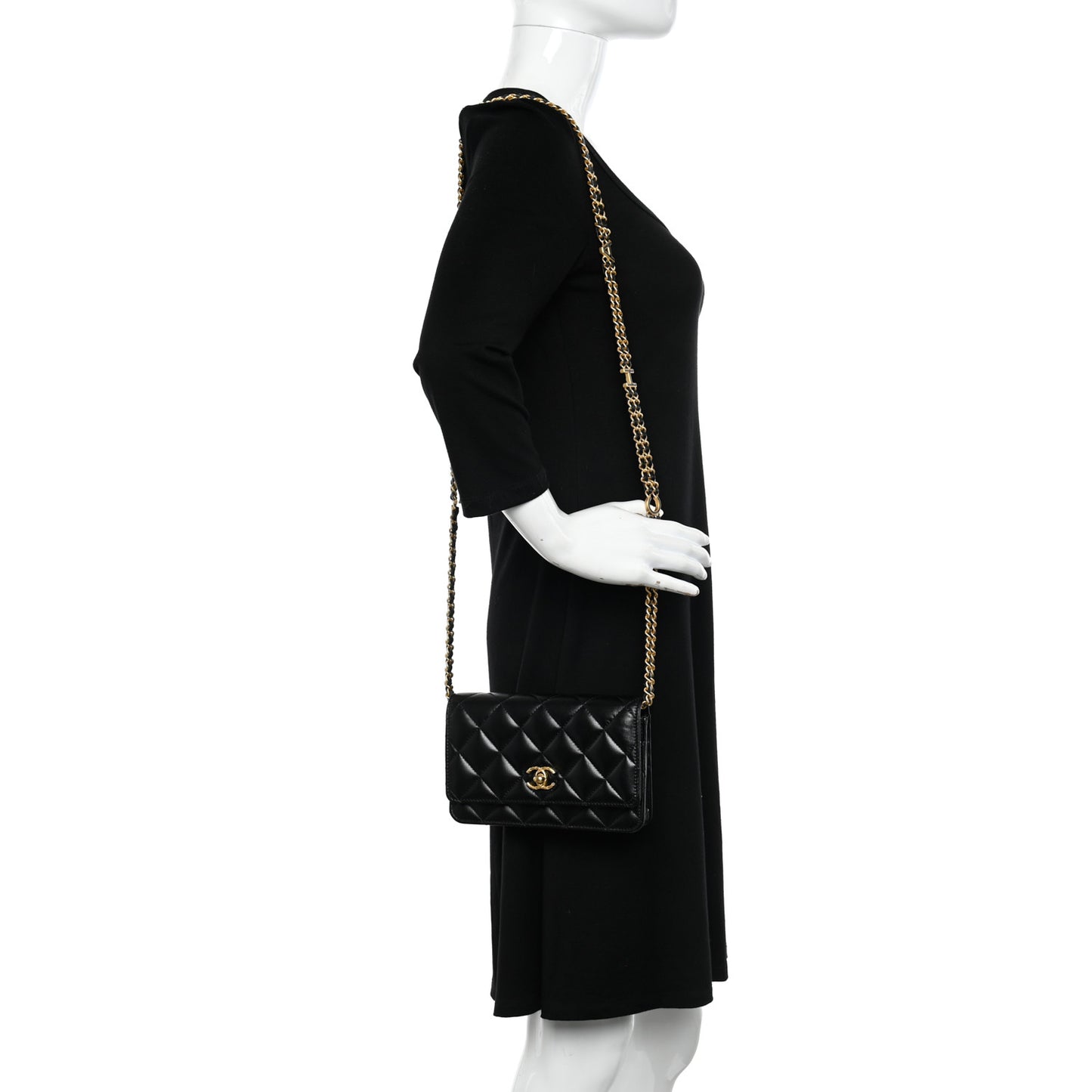 Lambskin Quilted Logo WOC Wallet On Chain Black
