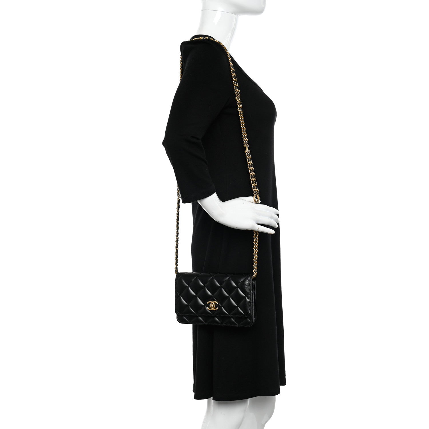 Chanel Lambskin Quilted Logo WOC Wallet On Chain Black 2 of 15