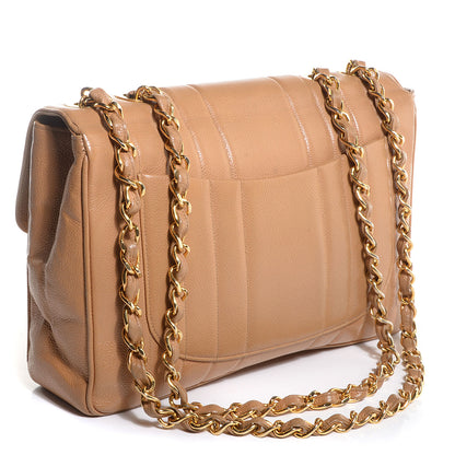 Chanel Caviar Vertical Quilted Jumbo Single Flap Beige 3 of 9