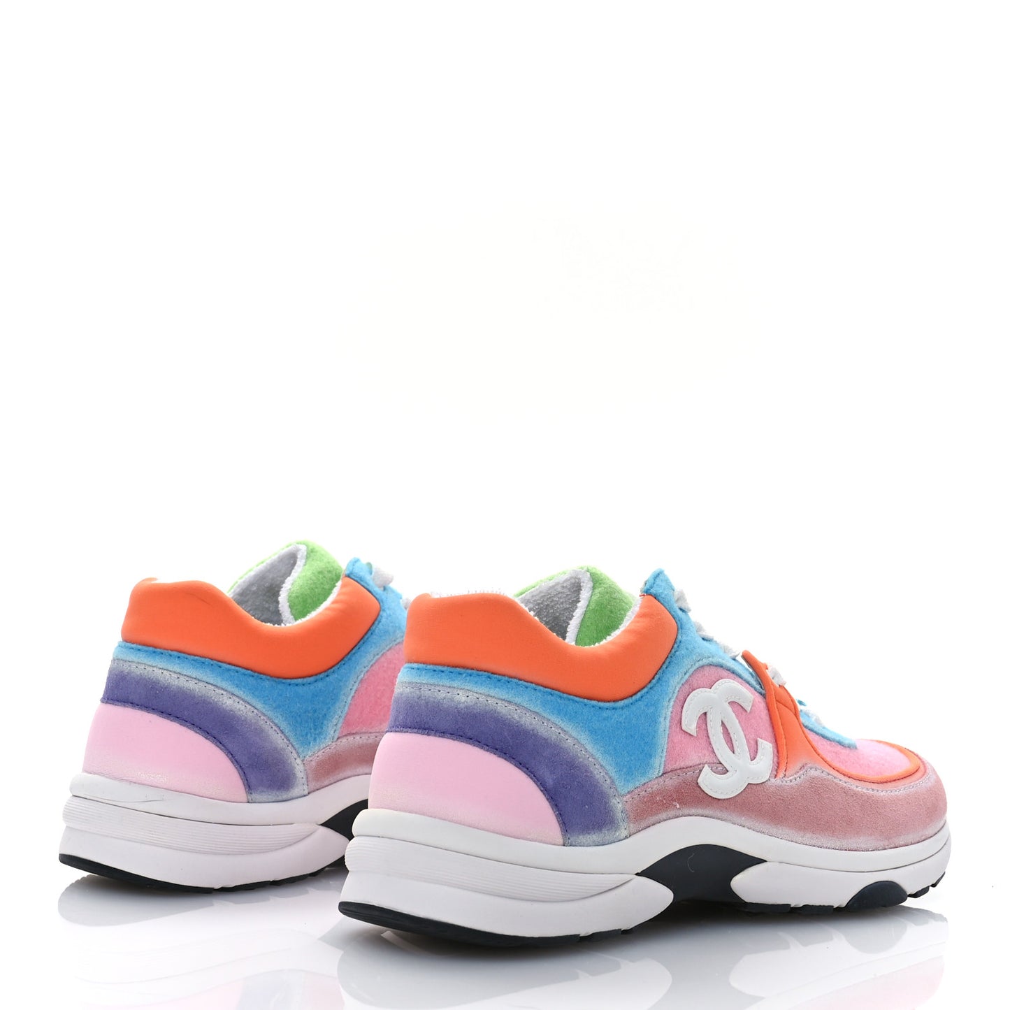 Fabric Suede Calfskin CC Sneakers 38.5 White Multicolor