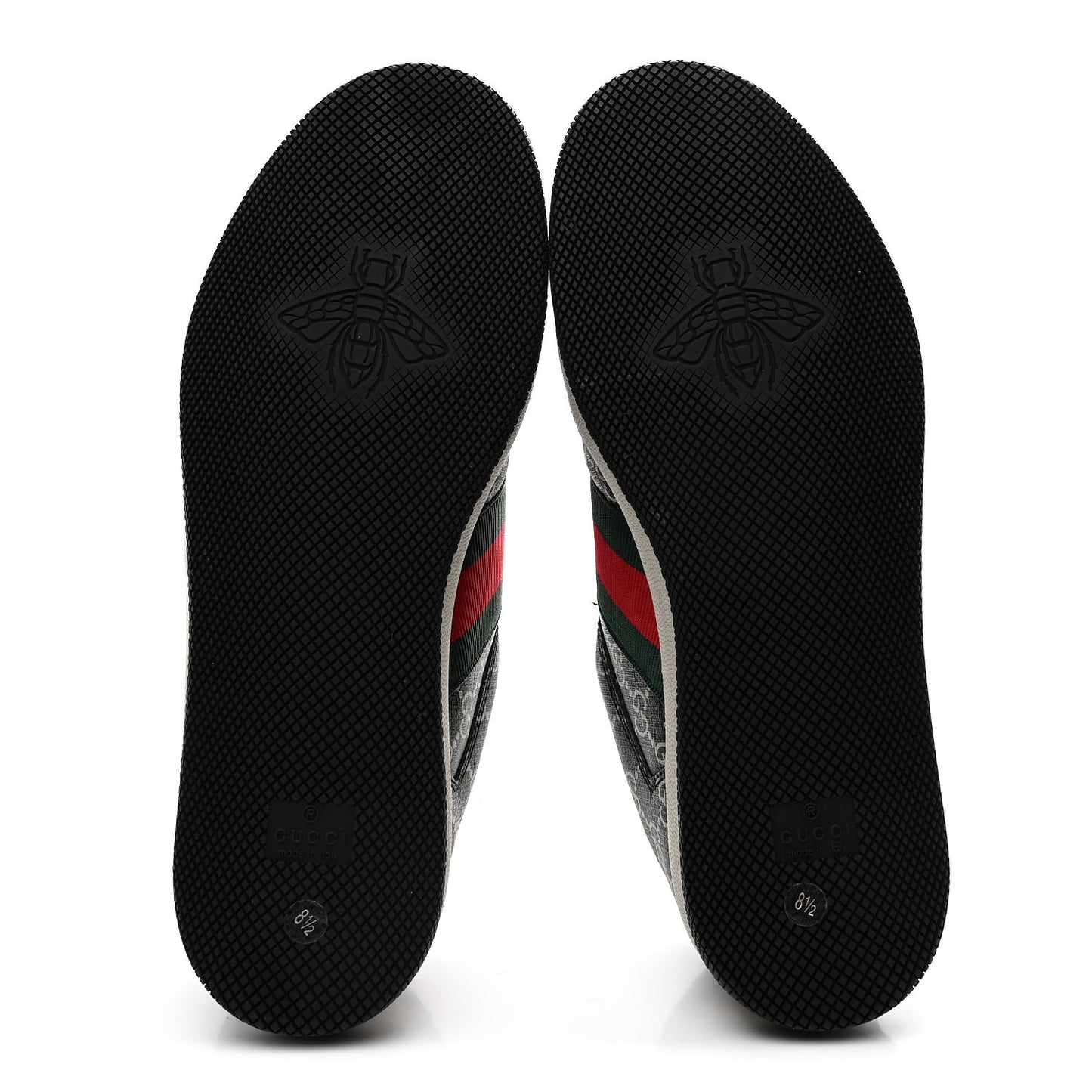 GG Supreme Monogram Miro Soft Calfskin Web Mens Screener Sneakers 8.5 Black Grey Sky