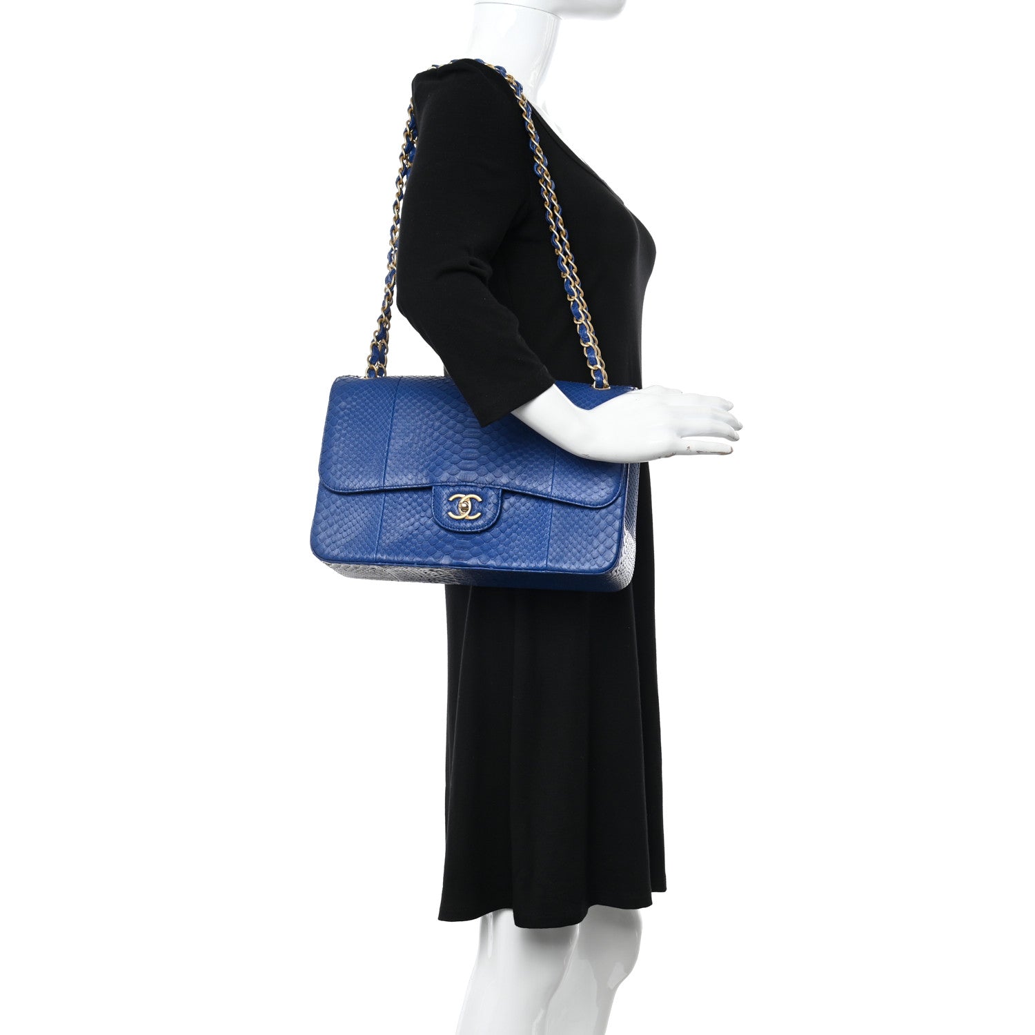 Chanel Snakeskin Jumbo Double Flap Bright Blue 2 of 11