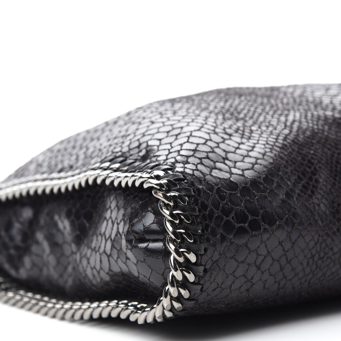 Snakeskin Effect Falabella Fold Over Tote Black