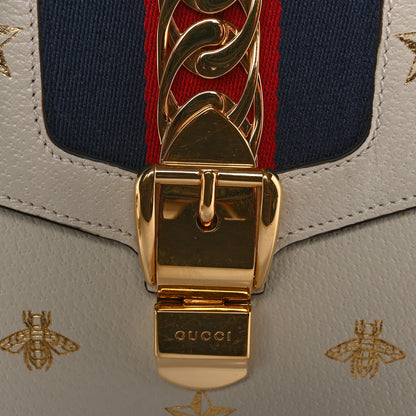 Gucci Textured Calfskin Bee Star Print Small Sylvie Shoulder Bag Mystic White 12 of 13