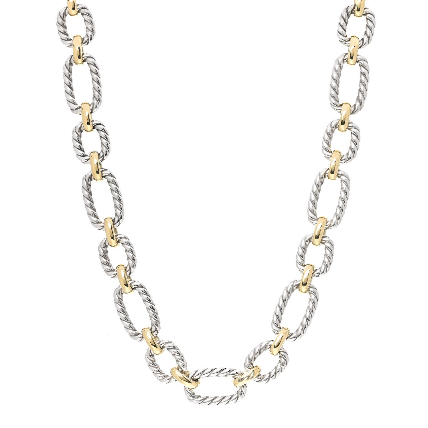 David Yurman Sterling Silver 18K Yellow Gold Blue Sapphire 12mm Cushion Link Necklace 1 of 4