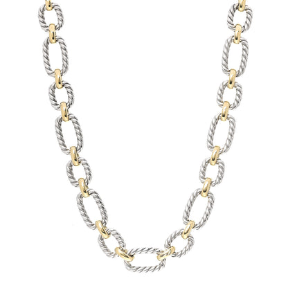 David Yurman Sterling Silver 18K Yellow Gold Blue Sapphire 12mm Cushion Link Necklace 1 of 4