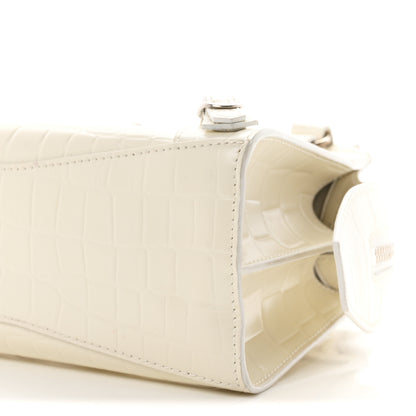 Balenciaga Semi Shiny Calfskin Crocodile Embossed Neo Classic Silver Hardware Mini City White 9 of 9