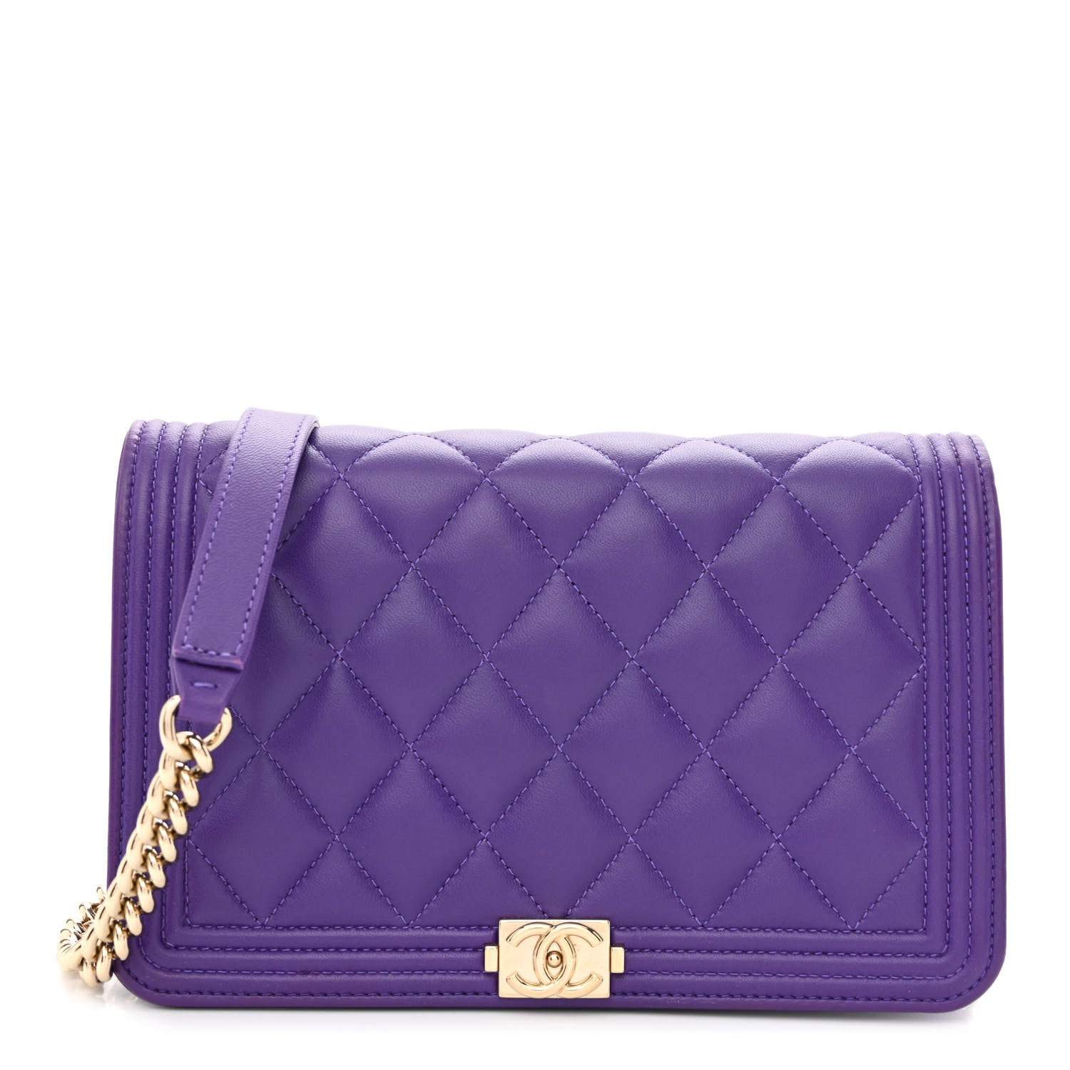 Chanel Lambskin Quilted Boy Wallet On Chain WOC Purple 1 of 13