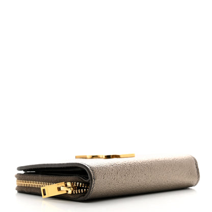 Saint Laurent Metallic Calfskin Monogram Compact Zip Around Wallet Grey 4 of 6