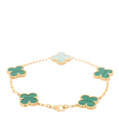 Van Cleef & Arpels 18K Yellow Gold Malachite 5 Motifs Vintage Alhambra Bracelet 3 of 5
