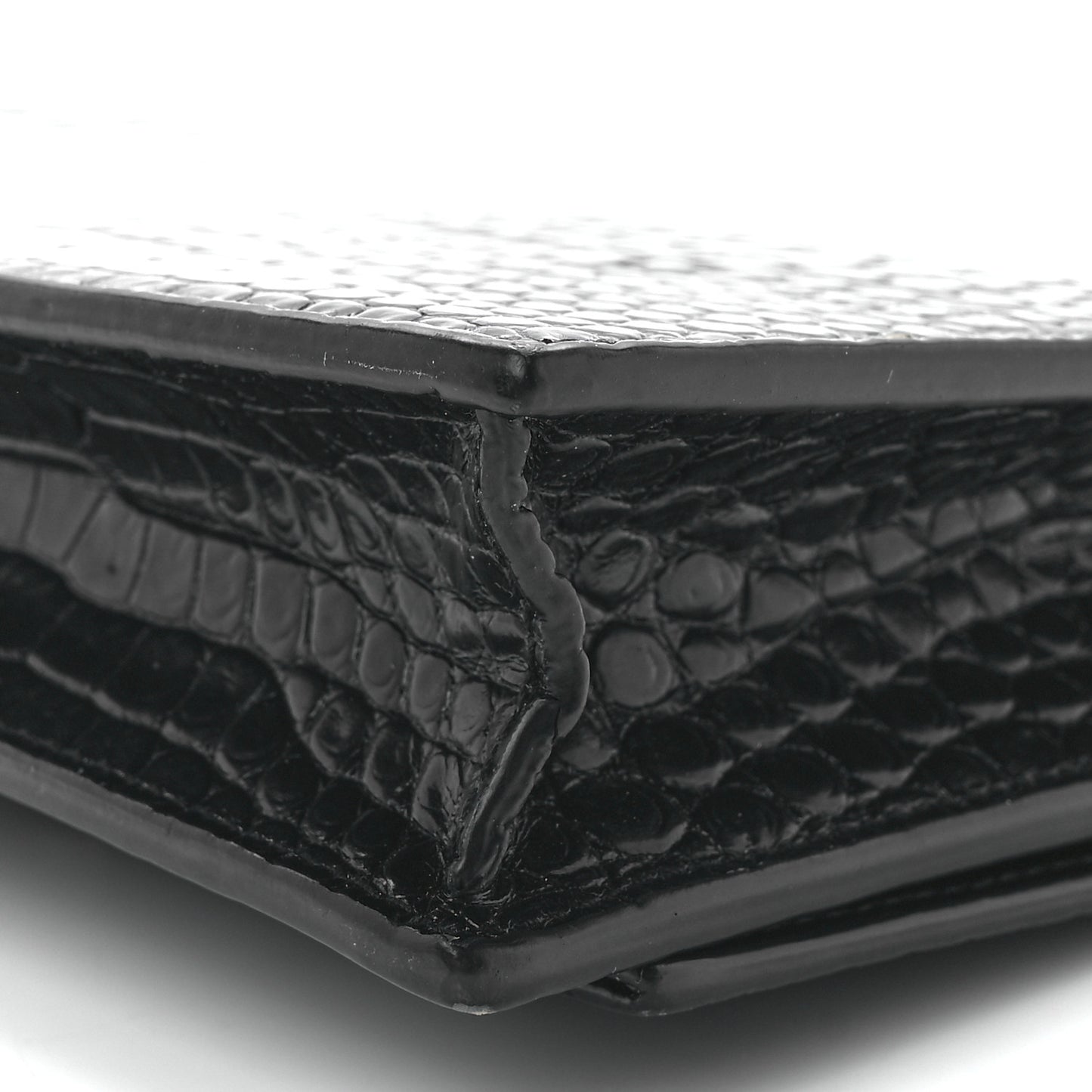Calfskin Crocodile Embossed Kate Monogram Tassel Chain Wallet Black