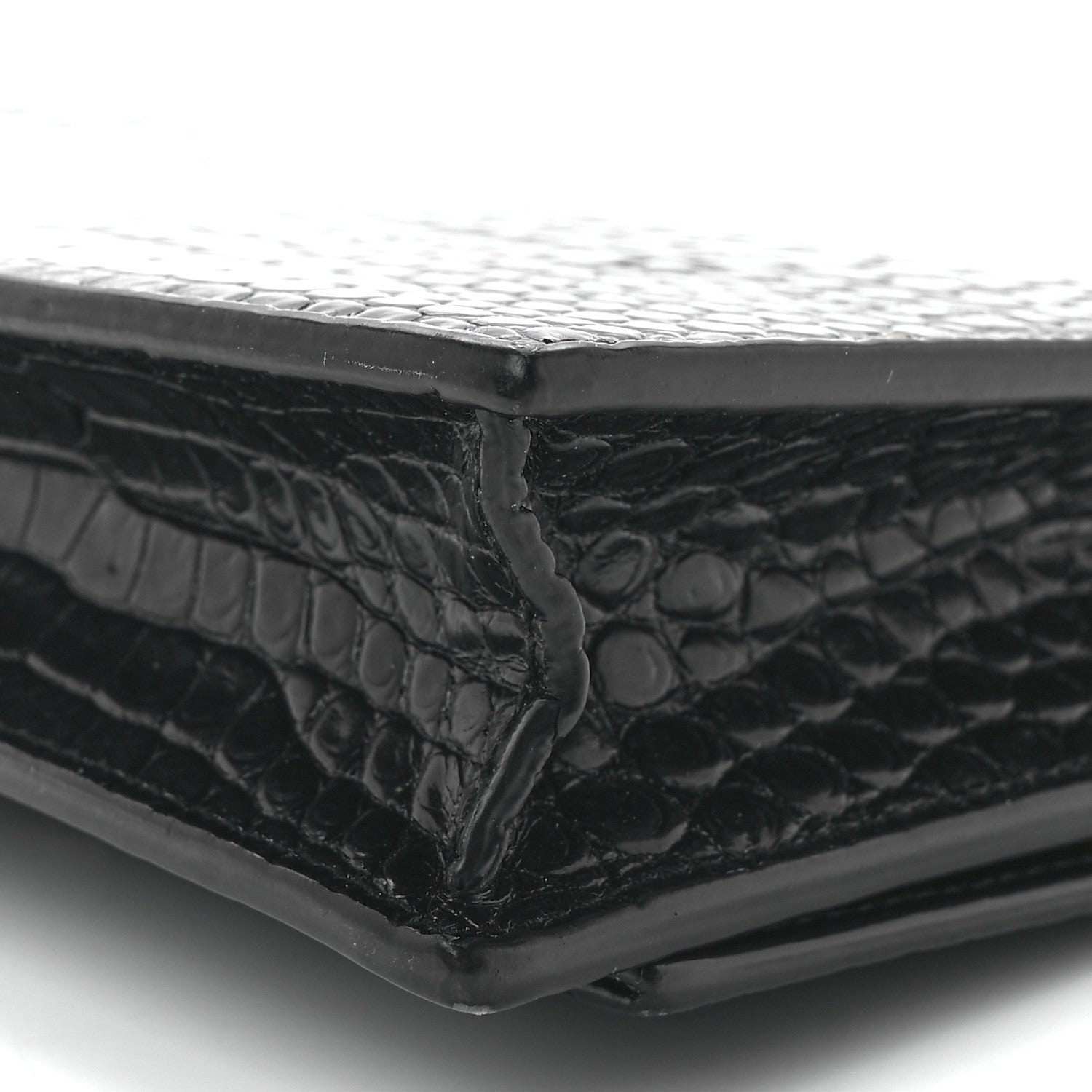 Saint Laurent Calfskin Crocodile Embossed Kate Monogram Tassel Chain Wallet Black 9 of 9
