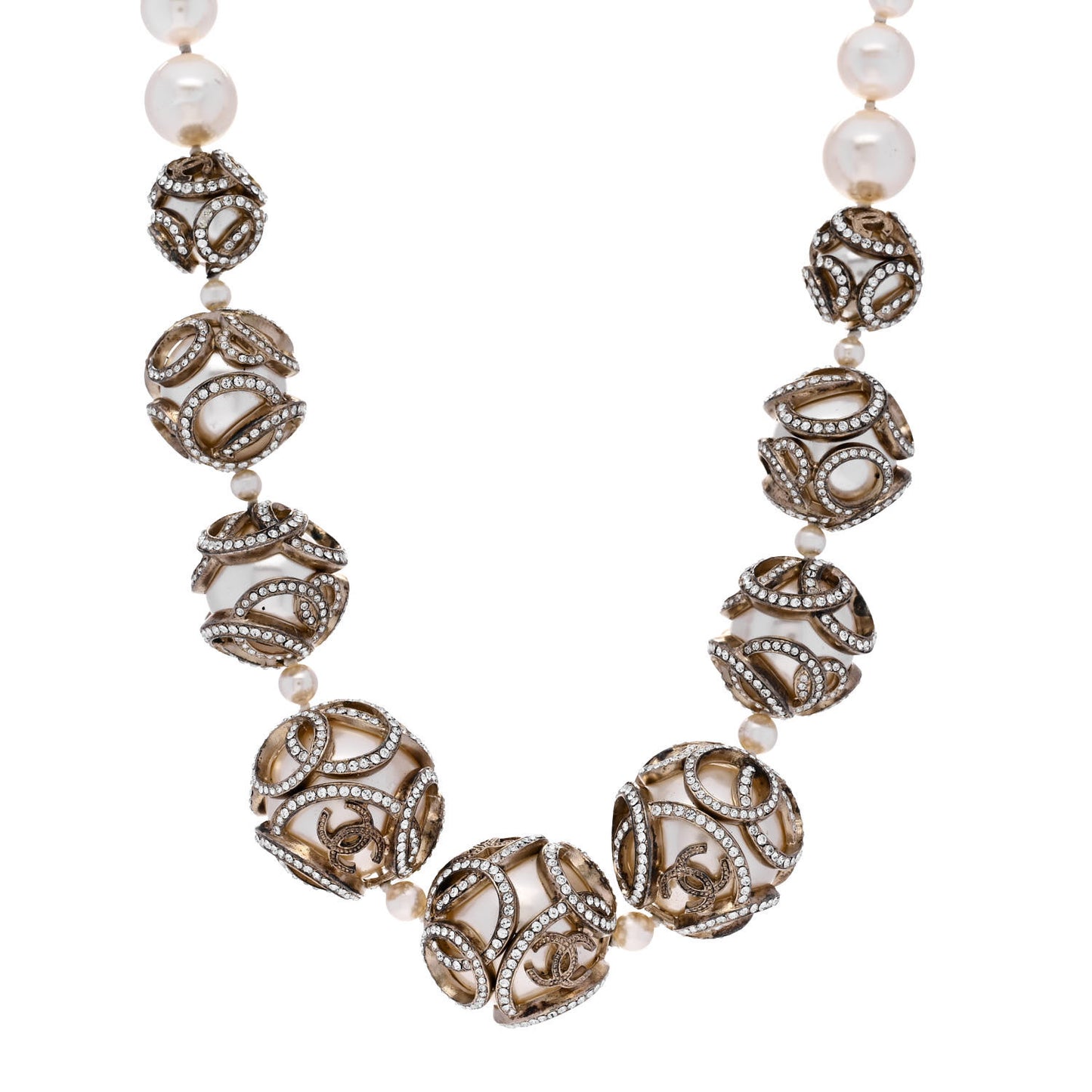 Pearl Crystal CC Short Necklace Gold Pearly White