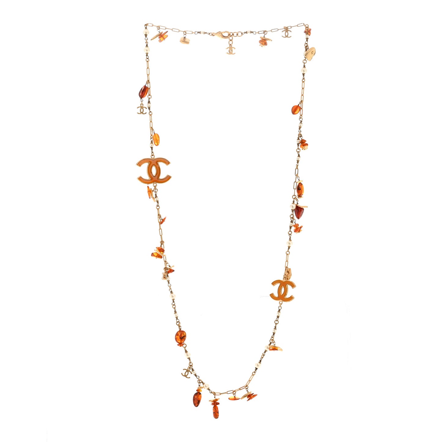 Pearl Amber CC Long Necklace Gold