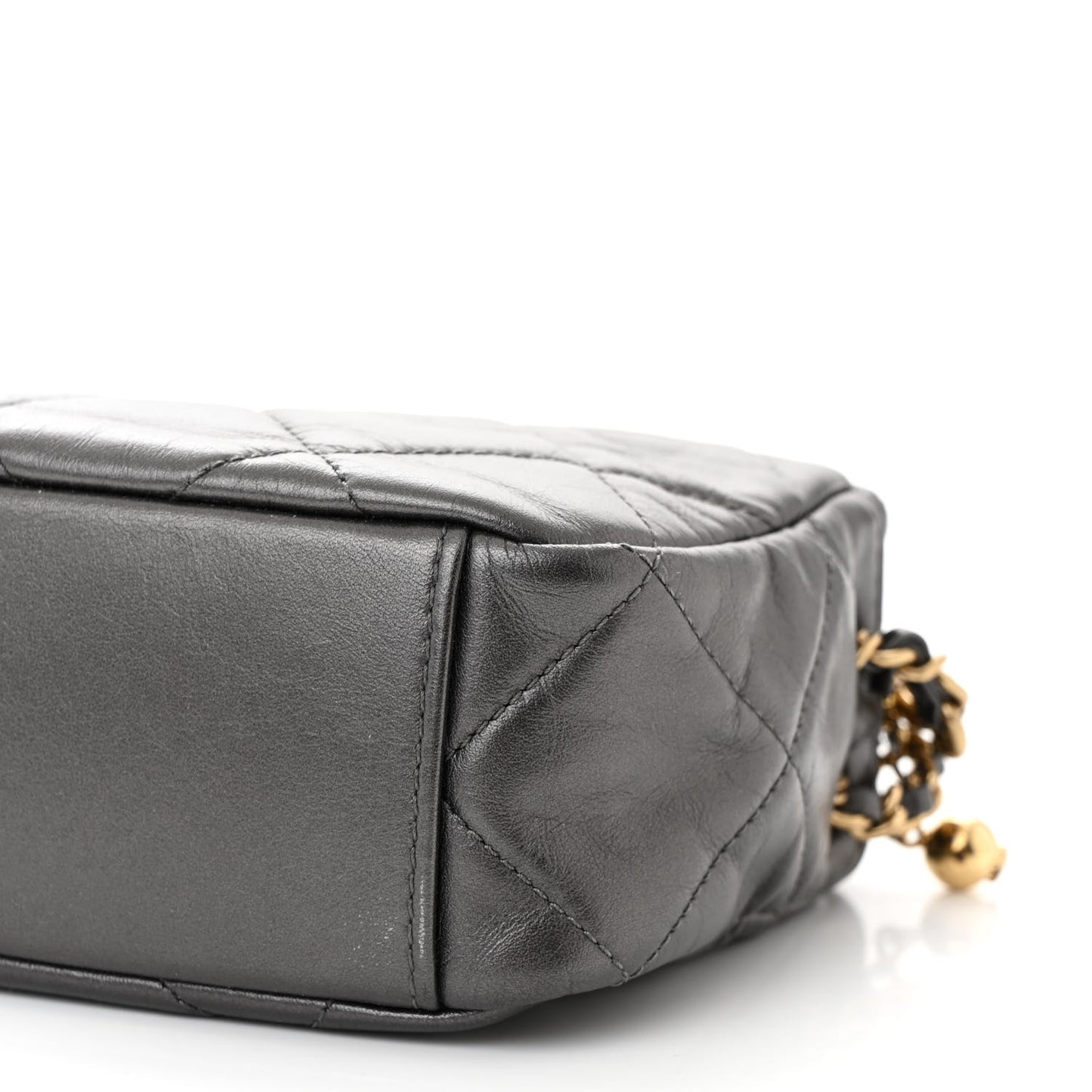 Metallic Calfskin Pearl Quilted CC Mini Camera Case Ruthenium