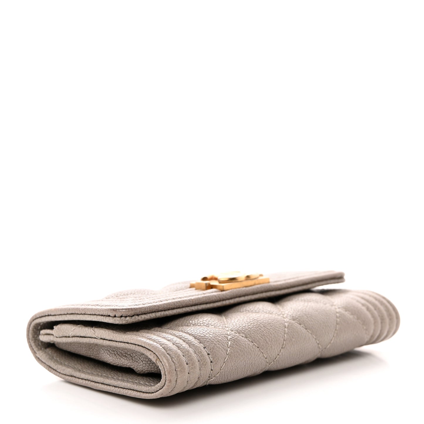 Caviar Quilted Boy Flap Card Holder Grey