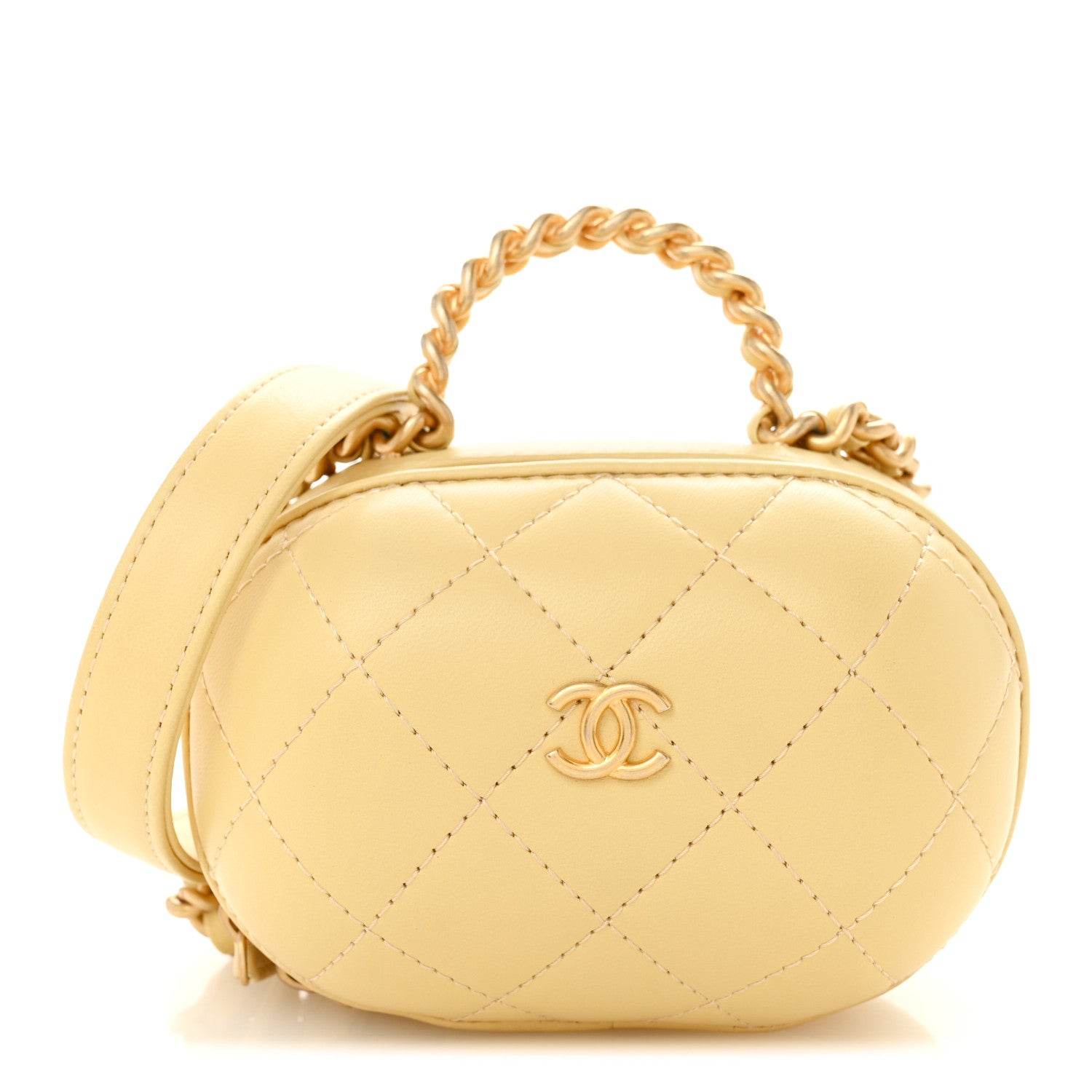 Chanel Lambskin Quilted CC Bubble Vanity Case With Chain Light Yellow 1 of 12