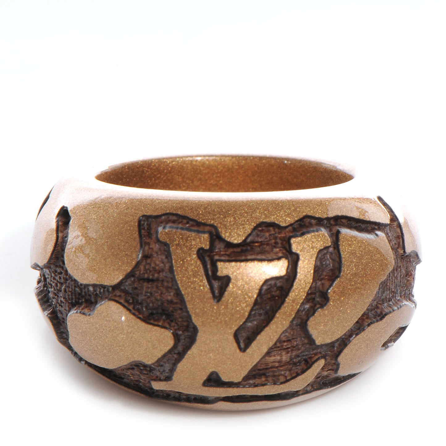 Lacquered Wood Leomonogram Ring 56 7.5 L Gold
