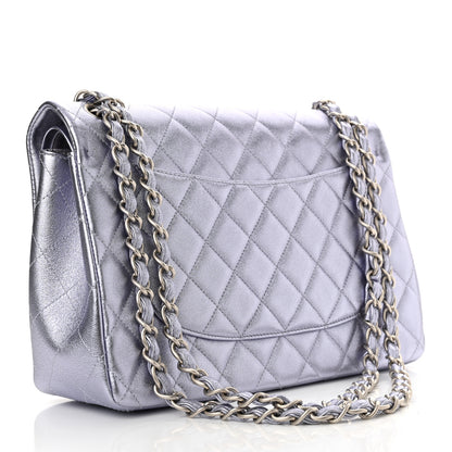 Chanel Metallic Lambskin Quilted Jumbo Double Flap Light Purple 3 of 15