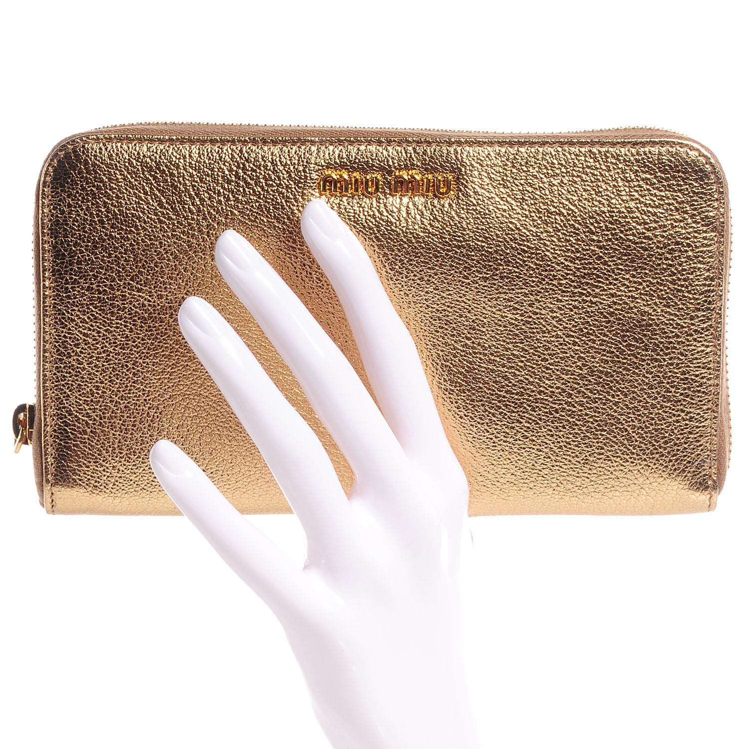Miu Miu Goatskin Madras Zip Around Wallet Platinum 2 of 11