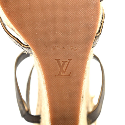 Louis Vuitton Monogram Metallic Bahamas T-Strap Espadrille Wedge Sandals 37 Brown 11 of 28