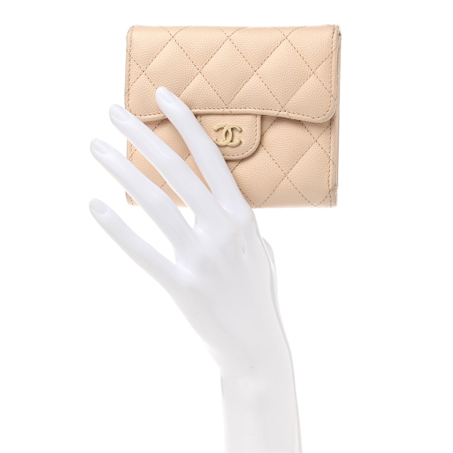 Caviar Quilted Compact Flap Wallet Beige