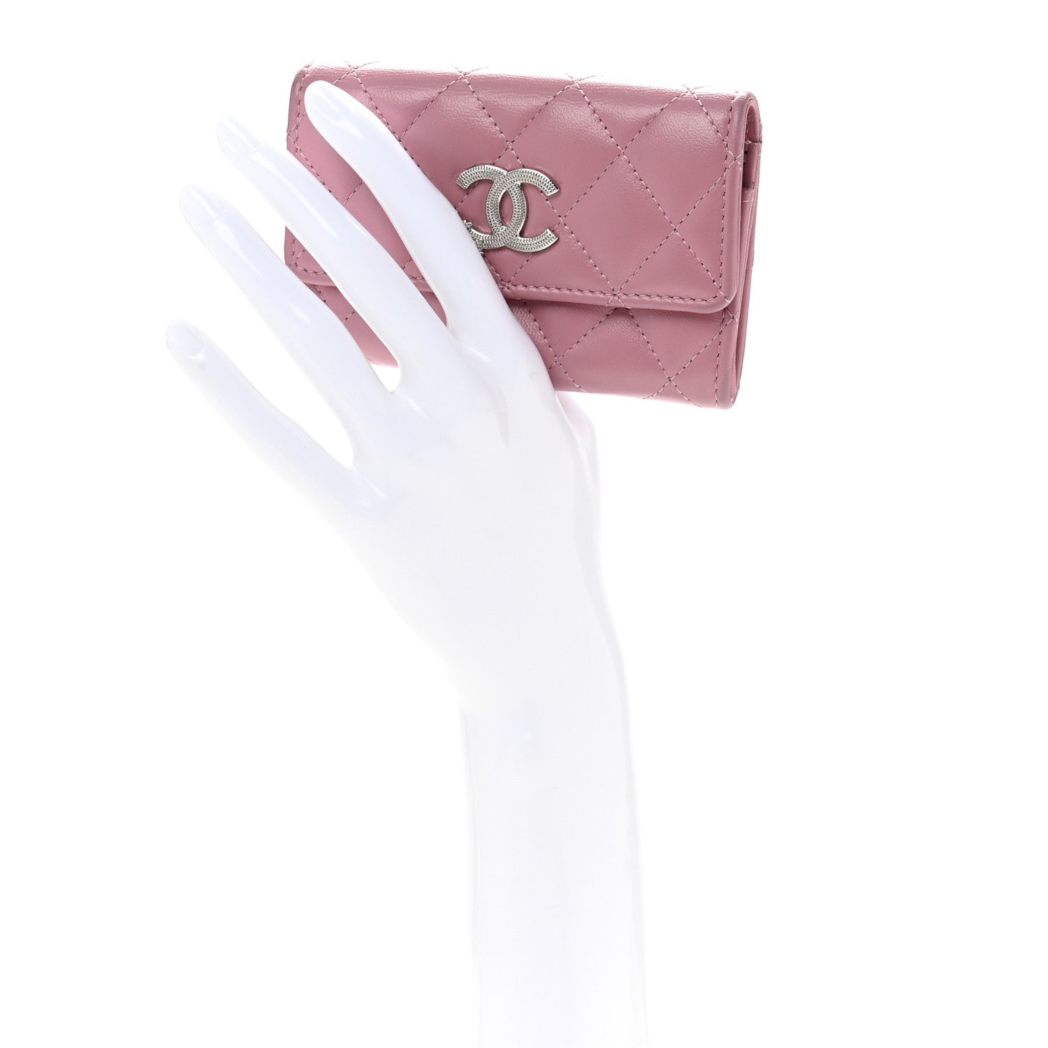 Chanel Lambskin Quilted Flap Crystal Star Card Holder Wallet Pink 4 of 18