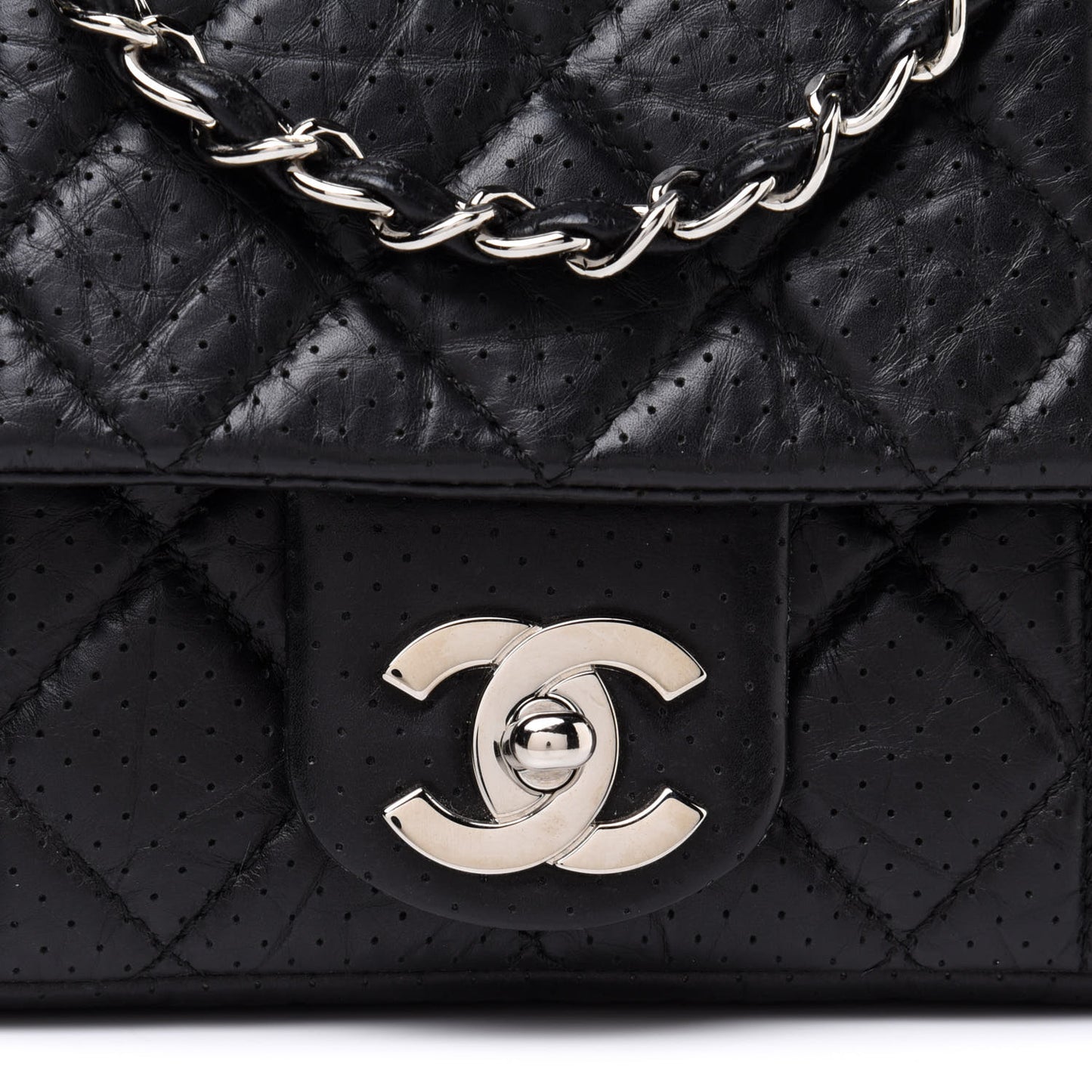Aged Calfskin Perforated Flap Black
