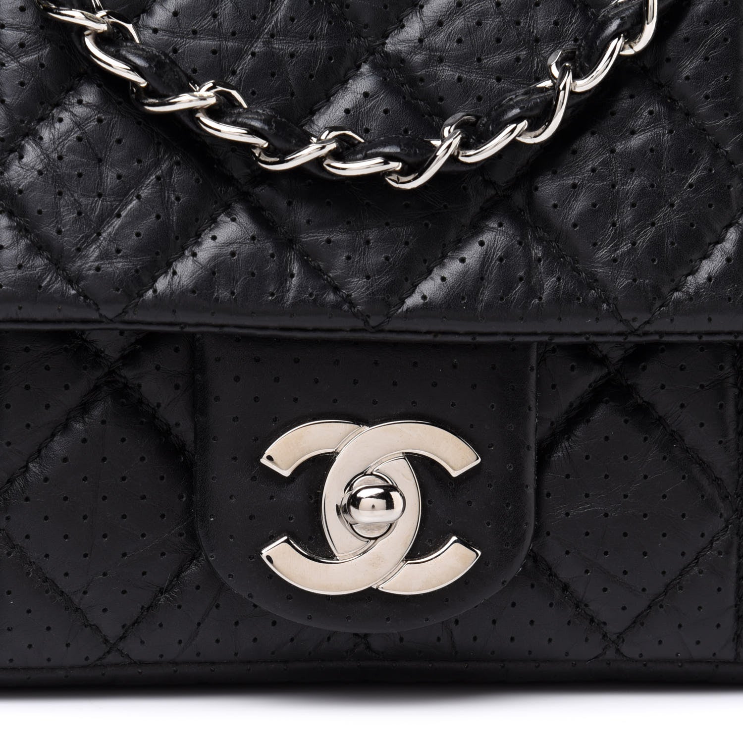 Chanel Aged Calfskin Perforated Flap Black 7 of 10