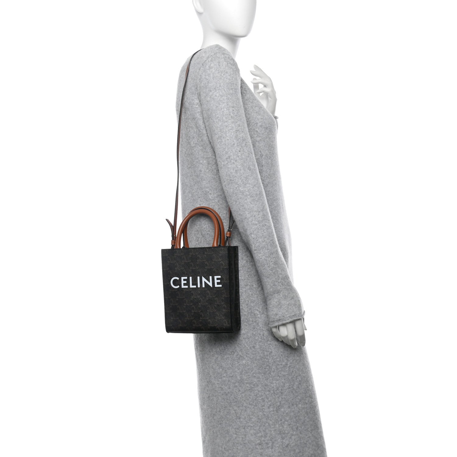 Celine Triomphe Canvas Calfskin Mini Vertical Cabas Tan 2 of 11