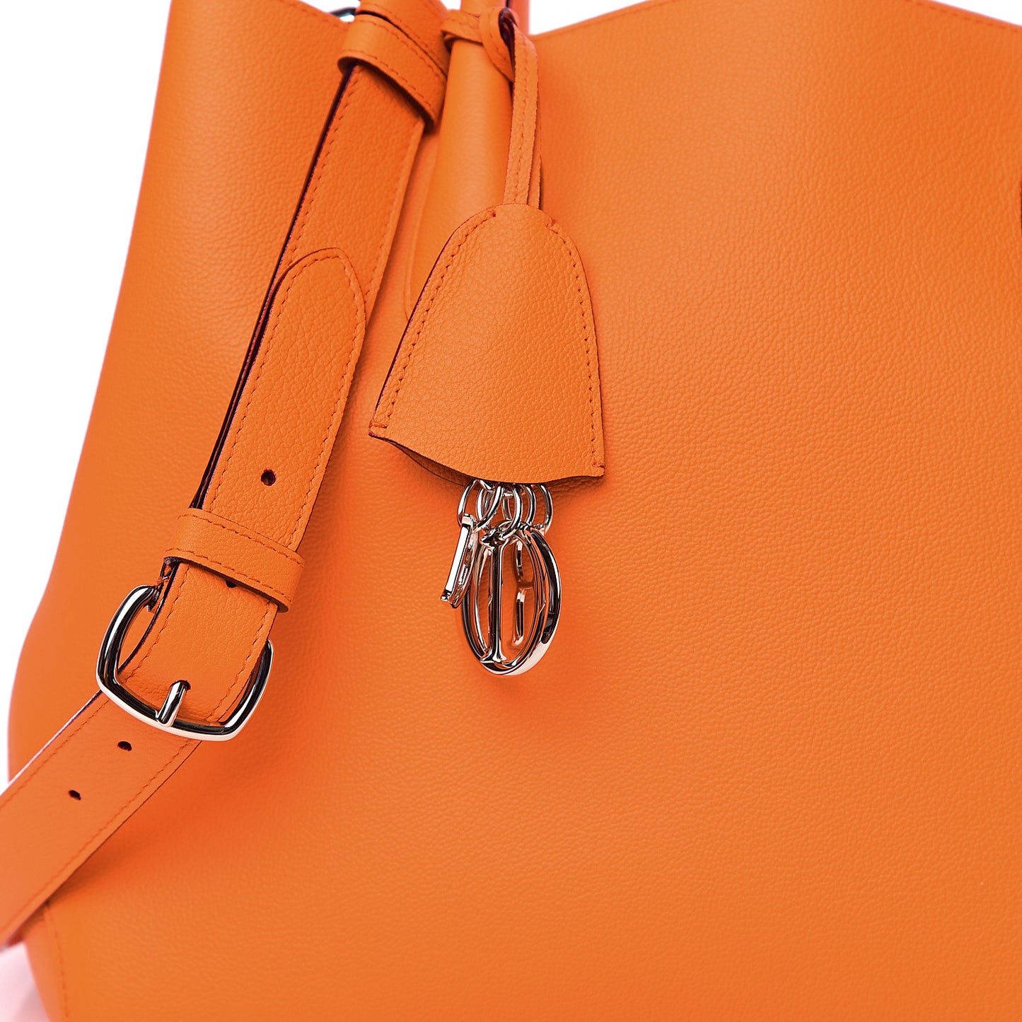 Supple Grained Calfskin Large Open Bar Tote Orange