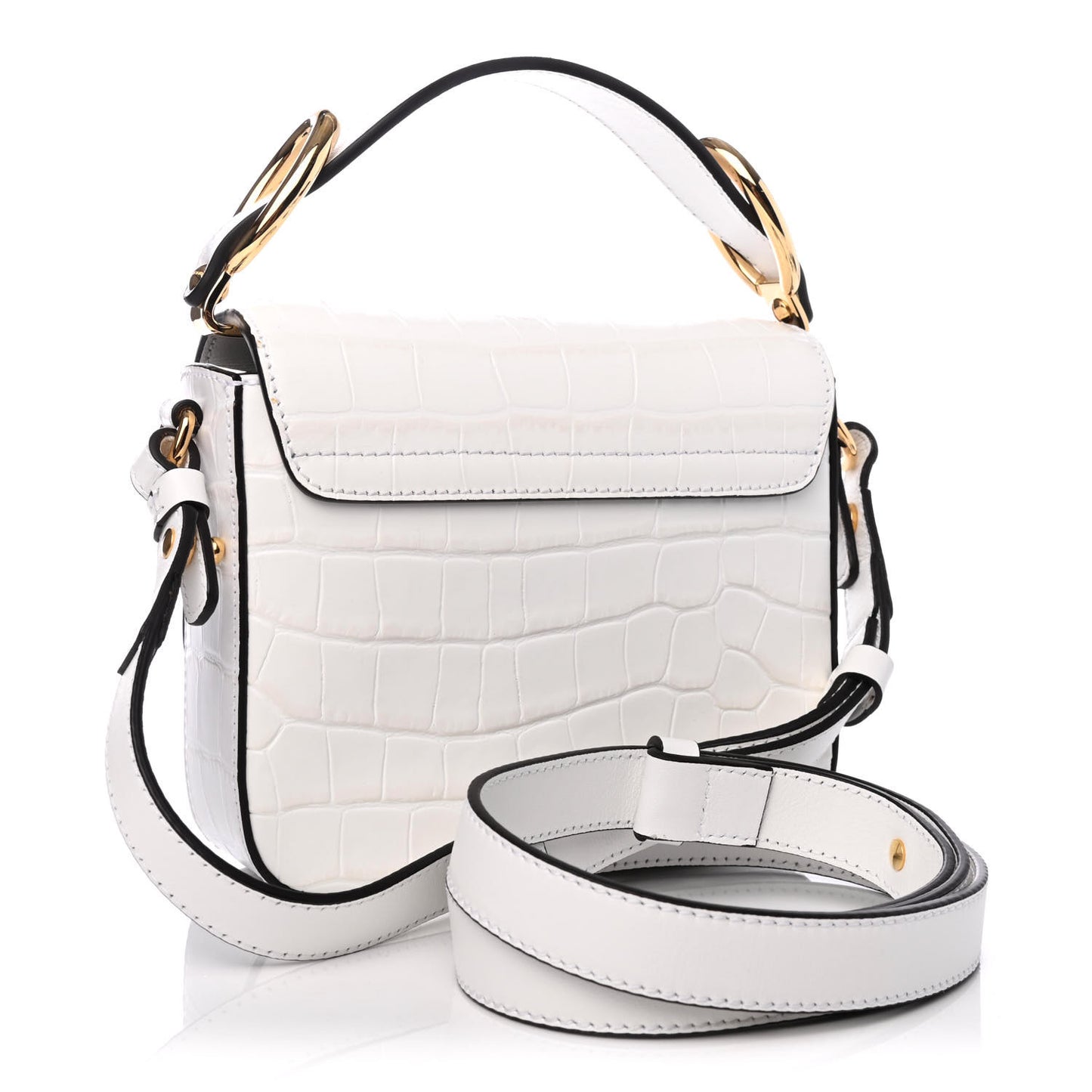 Calfskin Crocodile Embossed Mini C Double Carry Brilliant White