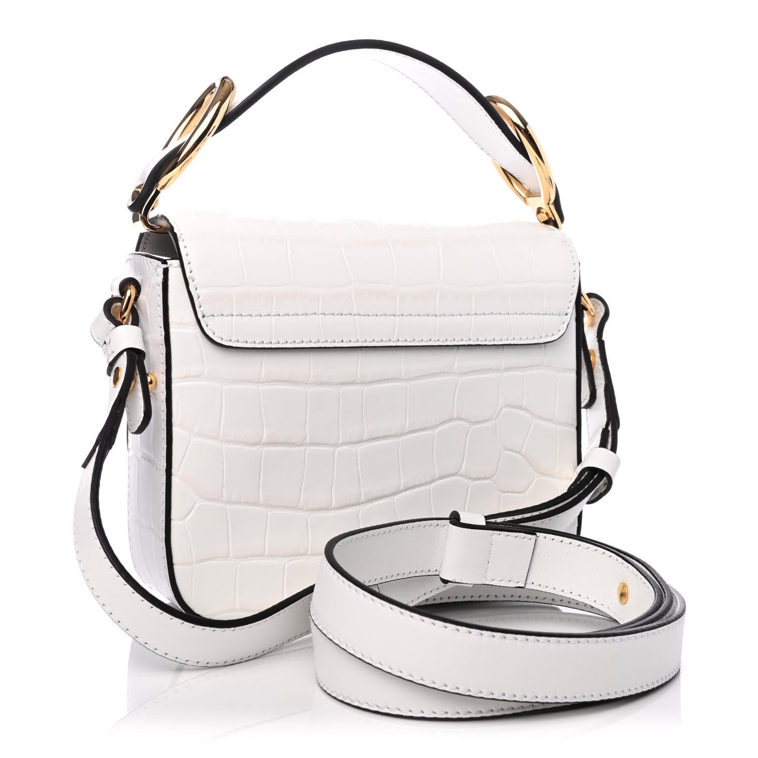Chloe Calfskin Crocodile Embossed Mini C Double Carry Brilliant White 2 of 4