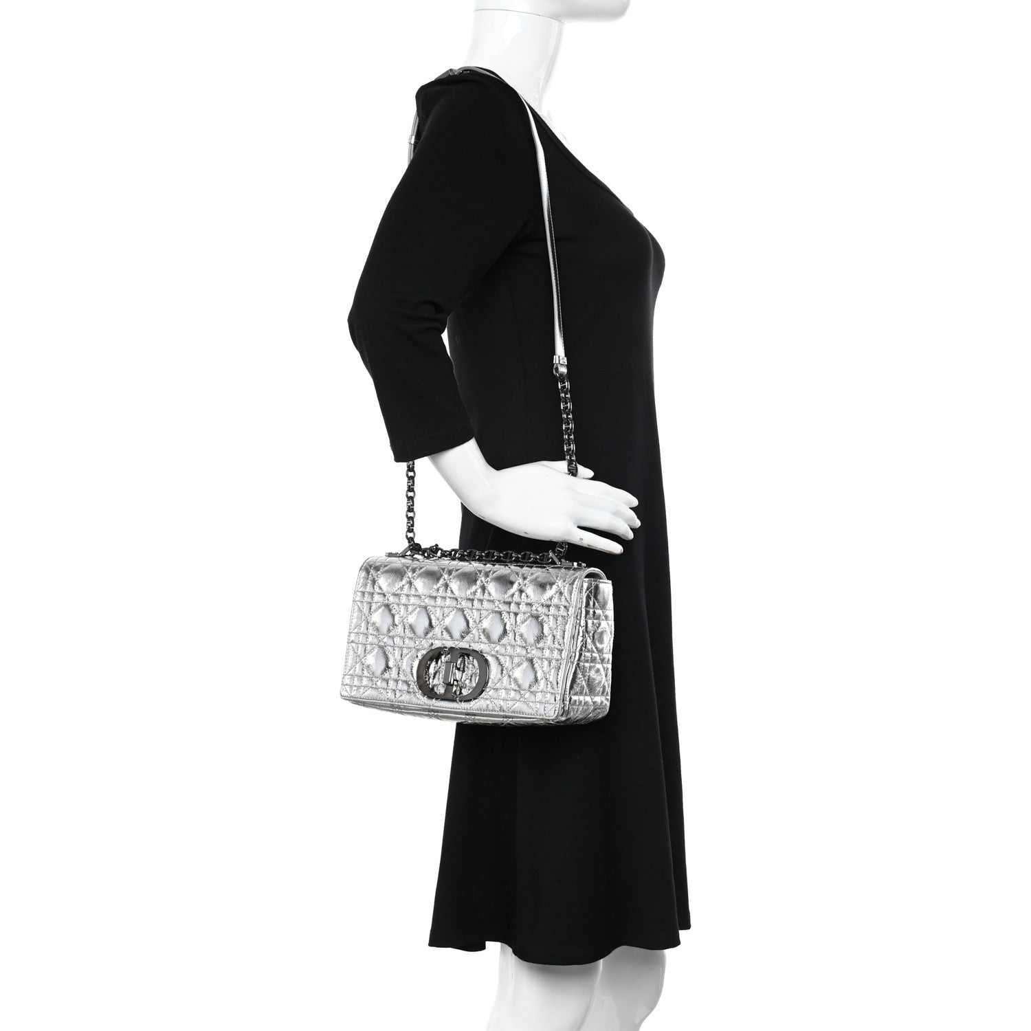 Christian Dior Metallic Calfskin Cannage Medium Caro Bag Argent 2 of 12