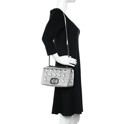 Christian Dior Metallic Calfskin Cannage Medium Caro Bag Argent 2 of 12