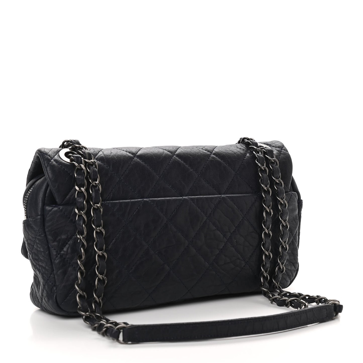 Sheepskin Quilted Medium Easy Flap Navy Blue