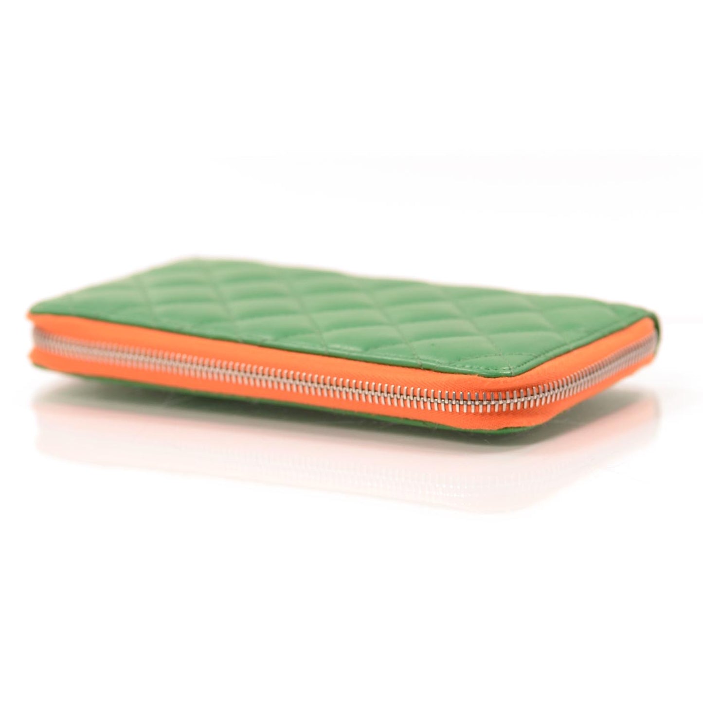 Lambskin Zip Around Wallet Green Orange